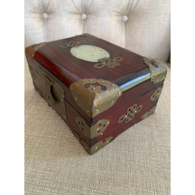 Wood Vintage Mid-Century Rosewood & Brass & Jade Jewelry Casket For Sale - Image 7 of 13