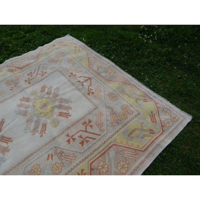 Vintage Hand-Knotted Orange Low Pile Wool Oushak Rug 6′5″ × 9′5″ For Sale In Philadelphia - Image 6 of 10