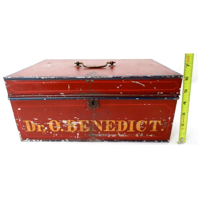 Antique Original Hand Painted Steel Traveling Doctors Apothecary Lock Box For Sale - Image 10 of 13