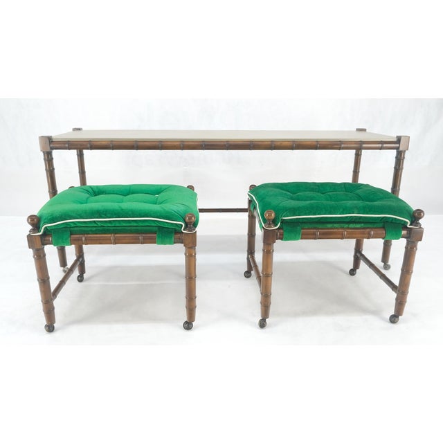 Mid Century c1970s Faux Bamboo Console Sofa Table & Pair Nesting Benches MINT! For Sale - Image 13 of 18