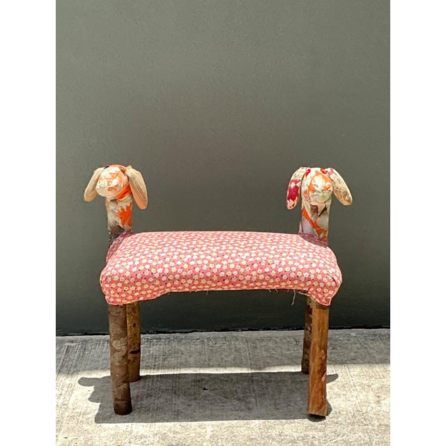 Vintage Handcrafted Textile and Wood Animal Bench For Sale - Image 11 of 18