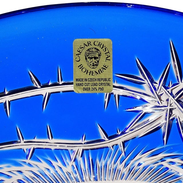 CAESAR　crystal　BOHEMIAN　crystal　大皿 048 Caesar Lead Crystal Bohemian Blue Hand Cut Clear Rozeta Azure Vase