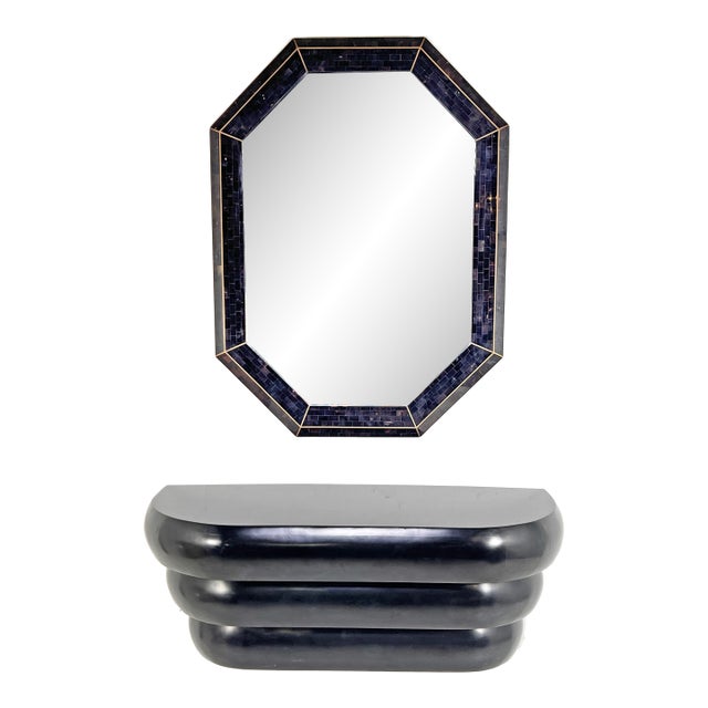 C. 1980s Maitland Smith Tessellated Horn Mirror With Console For Sale