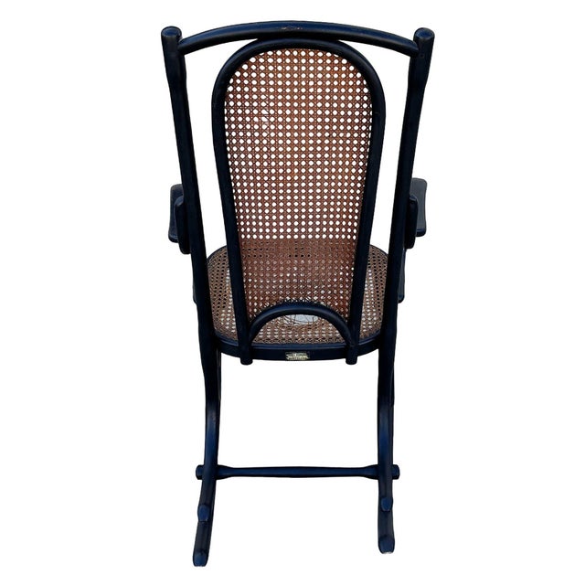 Mid-Century Era Bent Oak & Cane Scrolling Rocking Chair by Thonet Hermanos For Sale In Los Angeles - Image 6 of 8