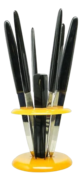 Postmodern Bakelite Knife Stand, Poland, 1950s, Set of 7