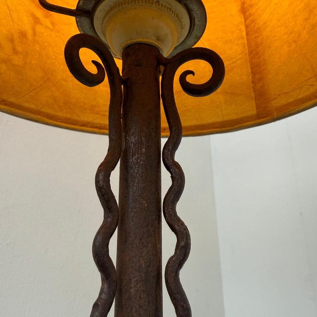 Amsterdam School Table Lamp in Wrought Iron with Parchment Shade, 1930s For Sale - Image 3 of 8