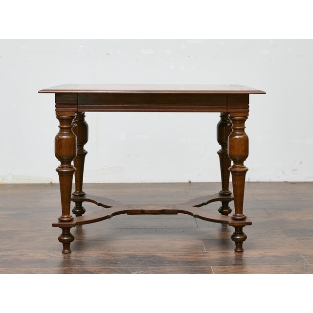 Late 19th Century Italian Walnut Table with Star Inlay and Turned Legs, 19th Century For Sale - Image 5 of 12