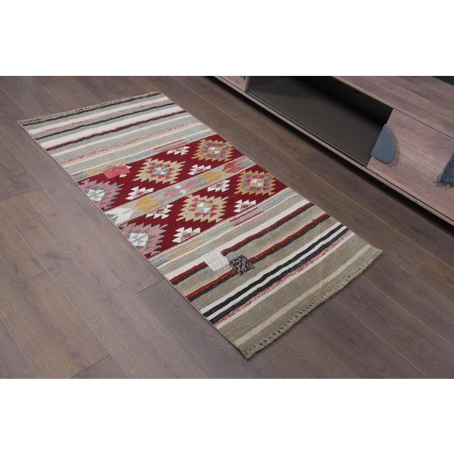 1960s Vintage Handwoven Anatolian Striped Kilim - Small Tribal Accent Rug For Sale - Image 4 of 10