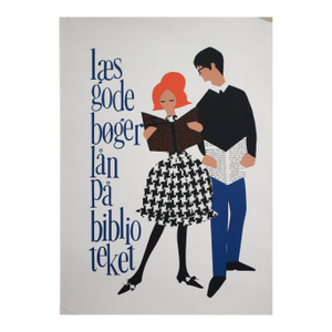 1960s Danish Library Poster - "Læs Gode Bøger Lån På Biblioteket" (Read Good Books, Borrow From the Library)