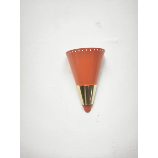 Mid-Century Modern Orange Sputnik Wall Lamp with Gold Band, 1960s For Sale - Image 3 of 9