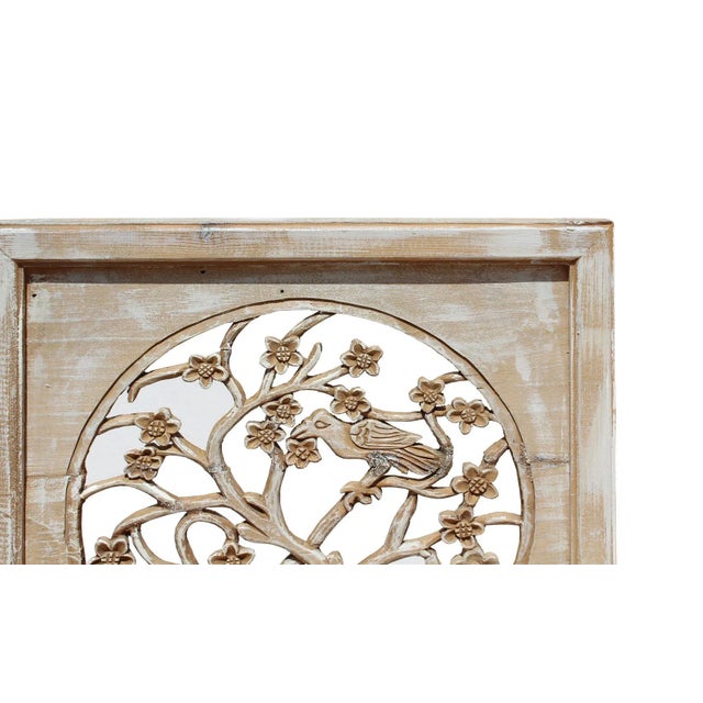 2010s Off White Wash Lacquer Chinese Birds & Flowers Square Wall Panel For Sale - Image 5 of 7