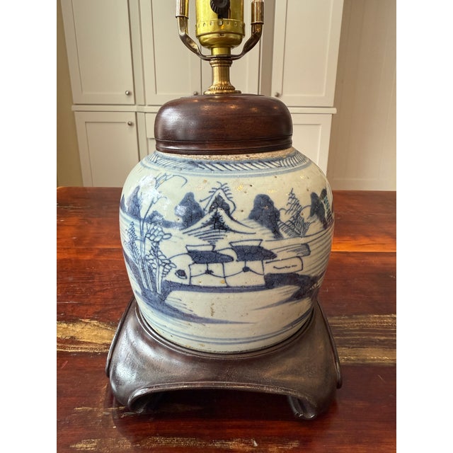 Chinese Antique Blue and White Porcelain Chinese Ginger Jar Lamp For Sale - Image 3 of 10