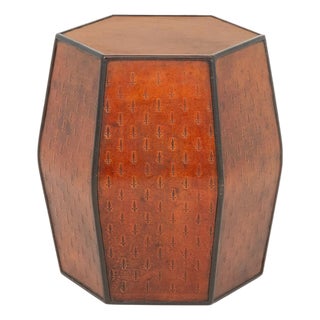 Fleur-De-Lys Embossed Leather Hexagonal Drum Stool For Sale
