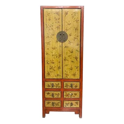 1970s Vintage Hand Painted Butterfly Tall Cabinet For Sale