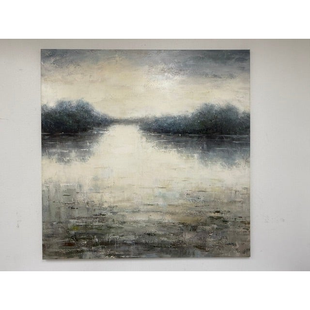 Paint Moody Abstract River Reflection Painting - Large Canvas For Sale - Image 7 of 9