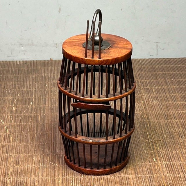 Vintage Chinese Pearwood Cricket / Cicada Cage With Metal Hook, Chinoiserie Decorative Insect Cage For Sale - Image 4 of 9