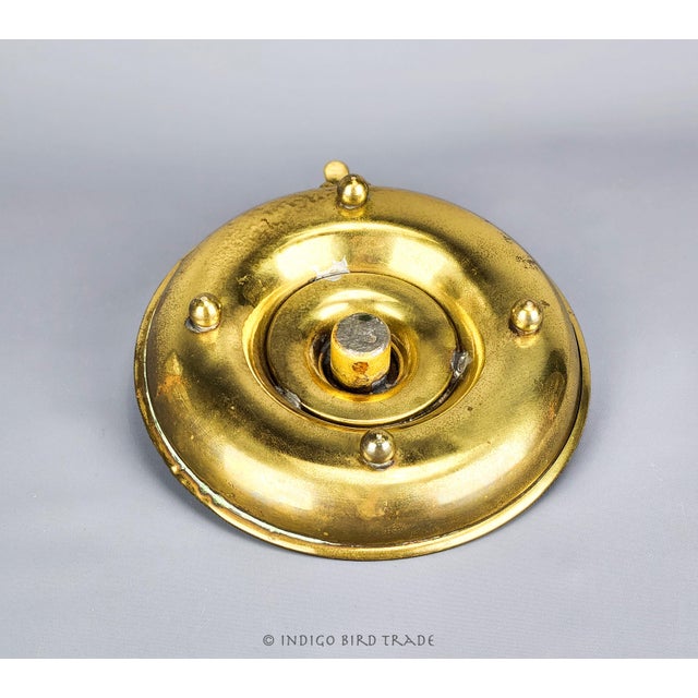 1920s Antique Oversized Solid Brass Candle Holder With Drip Tray and Handle For Sale - Image 5 of 5