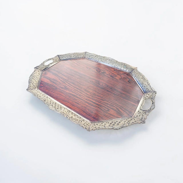 Dutch Silver-Plated Mahogany Serving Tray by Hooijkaas Schoonhoven, 1950s For Sale - Image 11 of 11