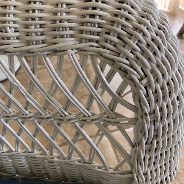1960s 1960s Vintage Mid Century Large White Wicker Armchair For Sale - Image 5 of 6