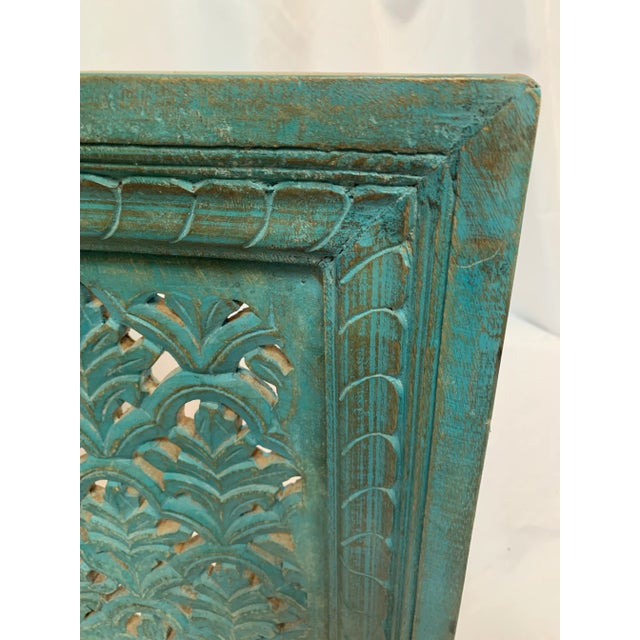 Turquoise Totally Turquoise Carved Wooden Screen 18 X 18 For Sale - Image 8 of 10