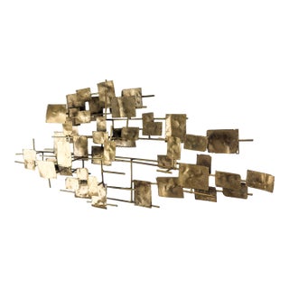 Brutalist Welded Steel & Brass Wall Sculpture in the Early Style of Curtis Jere, 1960s For Sale