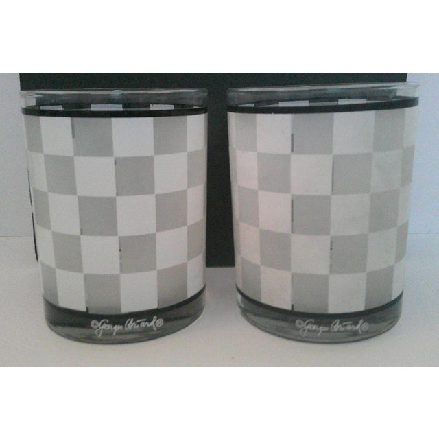 Vintage Mid-Century Modern Signed Georges Briard Frosted Checkers Lowball Glasses - Set of 2 For Sale - Image 4 of 9