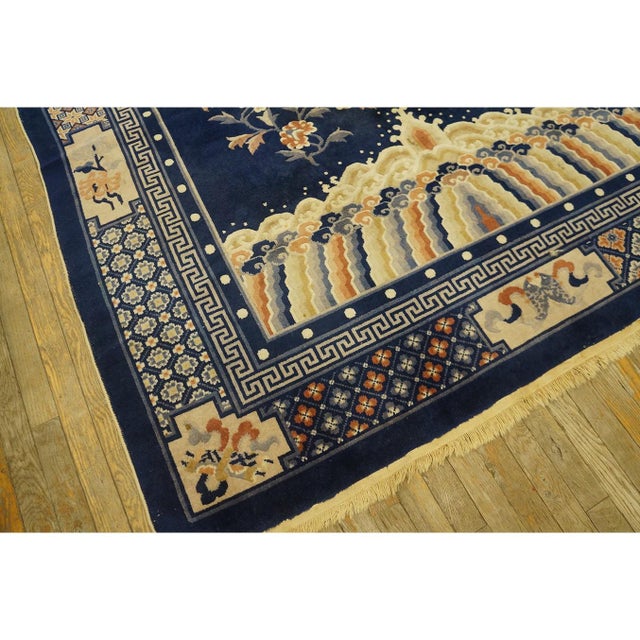 1920s Navy Blue Birds Medallion Antique Chinese Peking Carpet Knotted Wool Rug For Sale - Image 10 of 11
