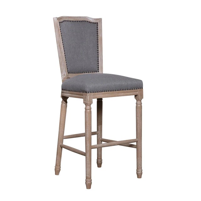 Transitional Wood & Linen Bar Stool Chairish