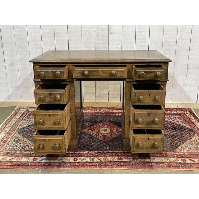 English Desk in Walnut with Oak and Leather Top For Sale - Image 11 of 18