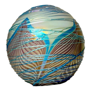 Vintage Blown Spun Pulled Feather Studio Aurene Iridescent Art Glass Paperweight