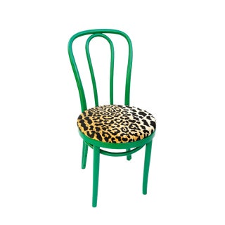 Vintage Classic Thonet Green & Leopard Velve Bentwood Chair For Sale