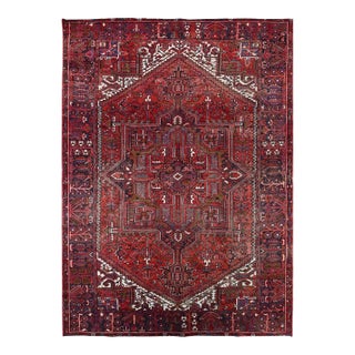 1960 7'10"x11'4" Toreader Red Hand Knotted Cleaned Evenly Worn Vintage Oriental Rug For Sale