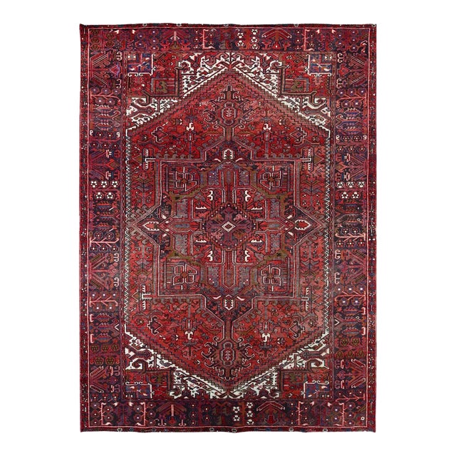 1960 7'10"x11'4" Toreader Red Hand Knotted Cleaned Evenly Worn Vintage Oriental Rug For Sale