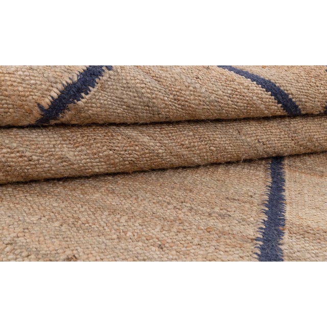Navy Jute Wool Premium Handwoven Scalloped Rug 3x20 Ft. For Sale - Image 12 of 13