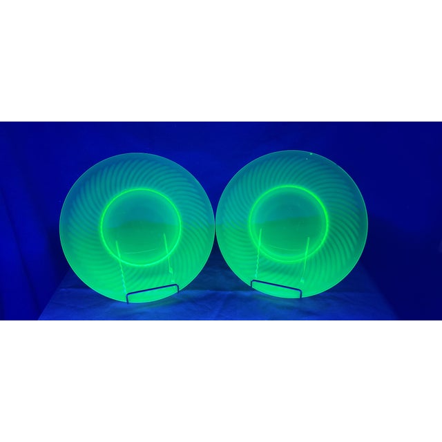 Transparent Green Uranium Glass Salad Plates Set of 6 Early 20th Century For Sale - Image 15 of 18