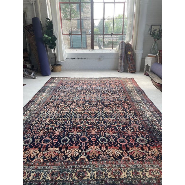 1920s Cotton-Candy Hydrangea with Protective Evil Eye Antique Bibikkibad Rug 8.7 x 11.9 For Sale - Image 5 of 14