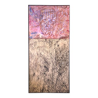 Joseph Nechvatal, Post Conceptual Digital Artist Oil Painting Screenprint Diptych Joseph Nechvatal, 1985 For Sale