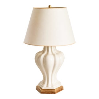 Christopher Spitzmiller Signed White Glazed Ceramic Table Lamp, 2013, Original Shade For Sale