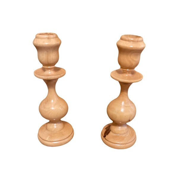 Vintage Maple Hand Turned Candlesticks, Set of 2 For Sale In Oklahoma City - Image 6 of 6