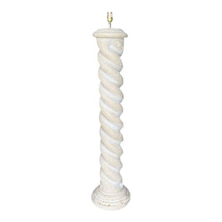 Round Plaster Twisted Swirl Floor Lamp in the Manner of Michael Taylor - 1970s For Sale