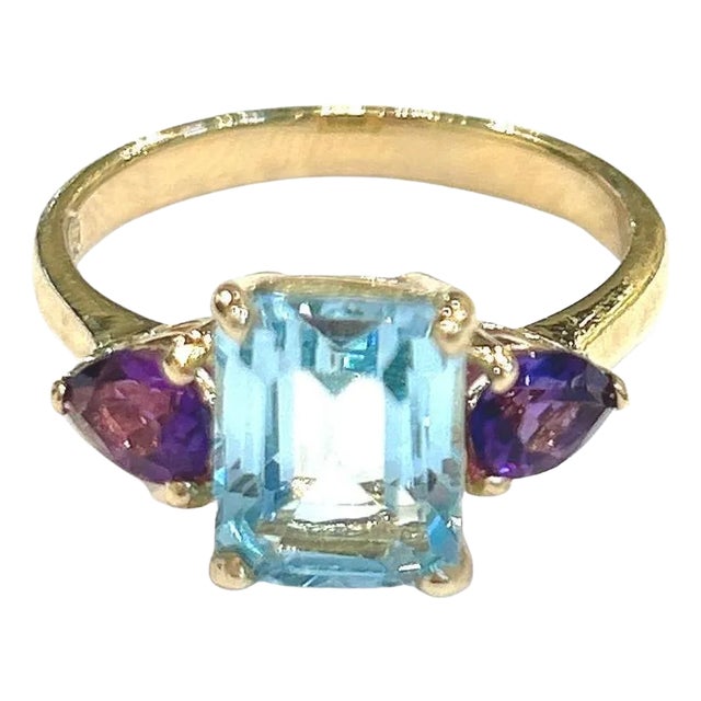 Bochic “Orient” Blue Topaz & Amethyst Ring Set In 18K Gold & Silver For Sale