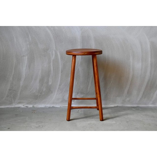 Contemporary Mid-Century Stool in Chic Country Wood For Sale - Image 3 of 9