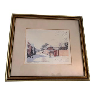 Lovely Signed, Framed Robert Hughes Watercolor English Winter Village Scene For Sale