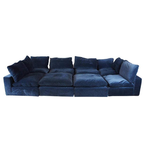 A large and impressive 8 piece Restoration Hardware Cloud Modern Blue Felt Modular Sofa Set / Sectional. Perfect for any...