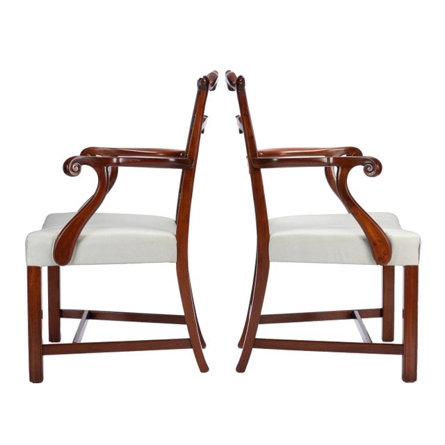 Brown Pair of Chippendale Style Ladder Back Arm Chairs, 1930-40 For Sale - Image 8 of 12