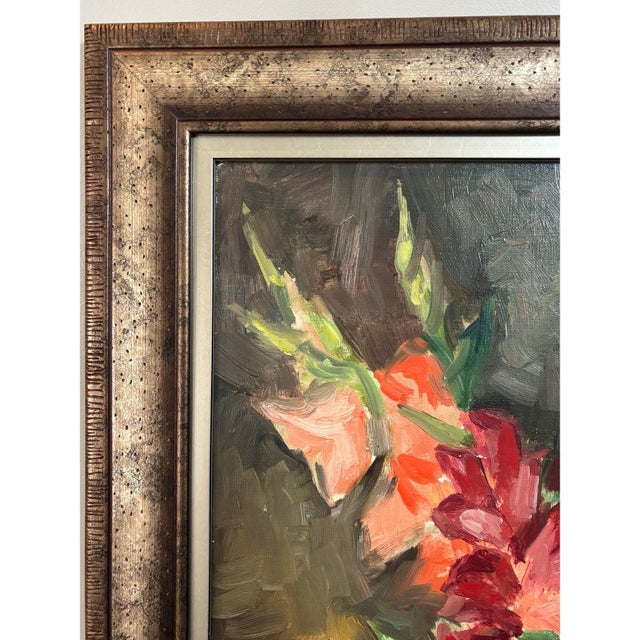 Black Original Framed Floral Oil Painting For Sale - Image 8 of 8