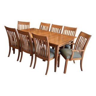 Ethan Allen Arts & Crafts Style Cherry Dining Table With Eight Slat-Back Chairs For Sale