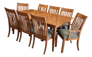 Ethan Allen Arts & Crafts Style Cherry Dining Table With Eight Slat-Back Chairs