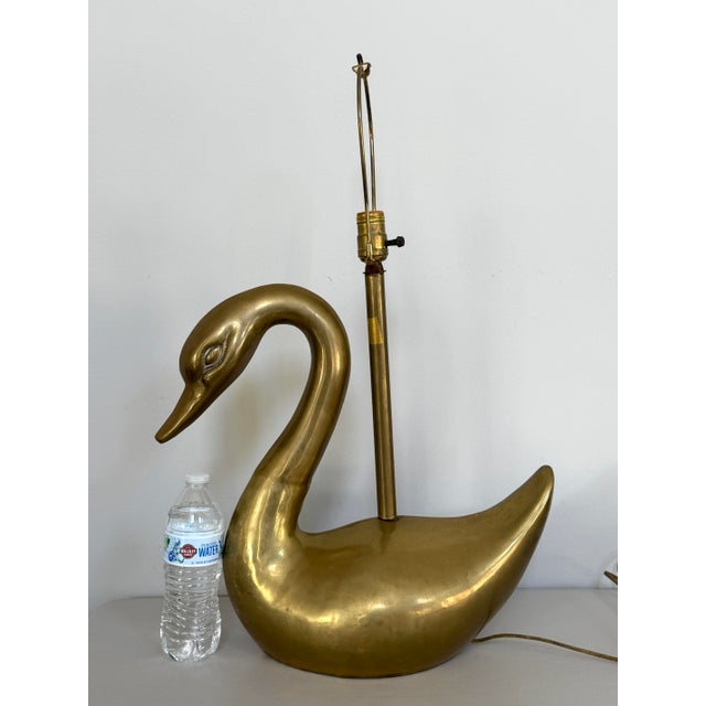 Figurative Vintage Hollywood Regency Cast Brass Swan Table Lamp Mid-Century Sculpture For Sale - Image 3 of 18