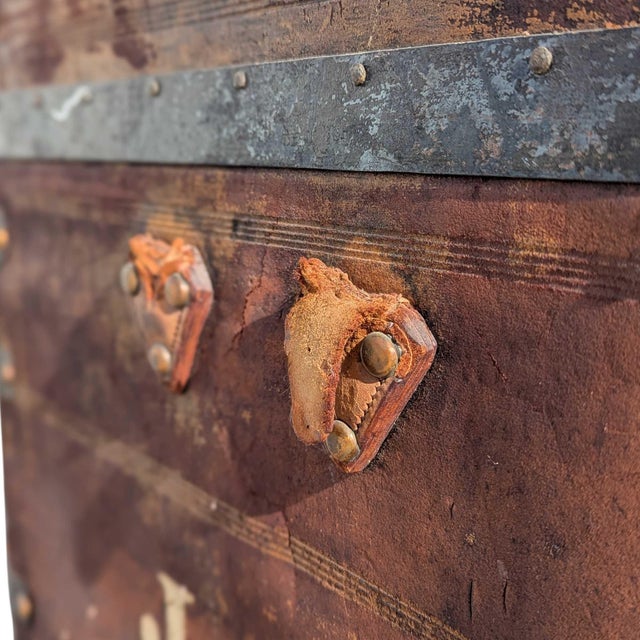 Antique Dome-Top Wooden Trunk With Original Iron Hardware and Patina, Late 19th Century For Sale - Image 13 of 15